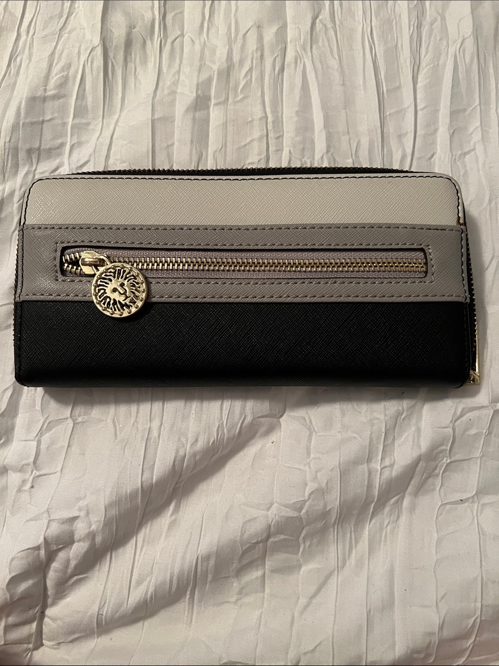 Anne Klein Women's Tricolor Zip-Around Wallet - Black, Gray & Cream